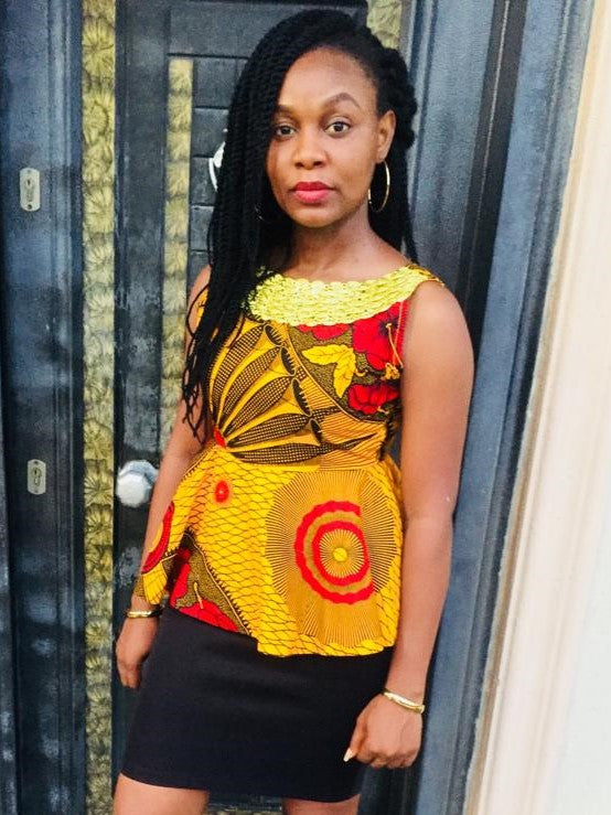 Kamsiyona Scoop neck African print blouse