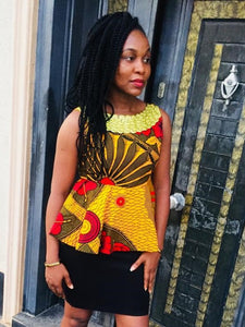 Kamsiyona Scoop neck African print blouse