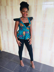 Kamsiyona V-neck African print blouse